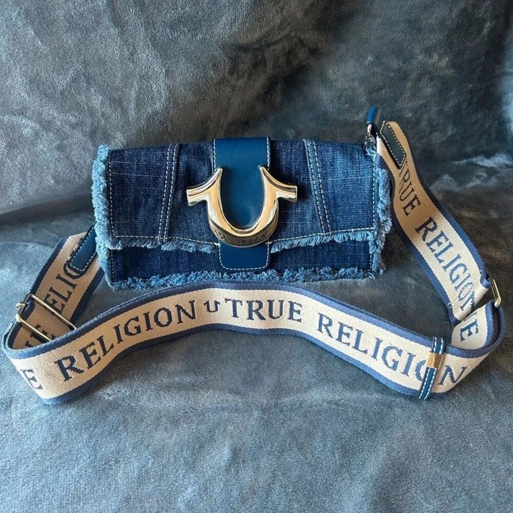 True Religion Frayed Denim Crossbody Bag #74
